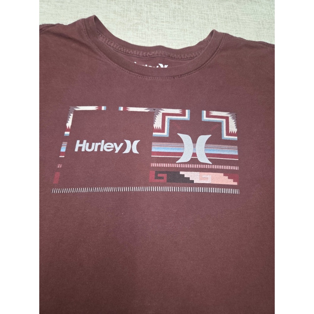 Hurley Mens Large Graphic T Shirt Burgundy Tribal Surf Skate Y2K 100% Cotton - Picture 4 of 7